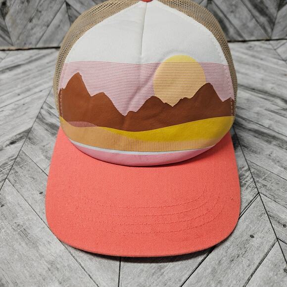 Columbia Women's Trucker Snapback Mesh Hat II Salmon Pink Mountain Sunset - Picture 1 of 7